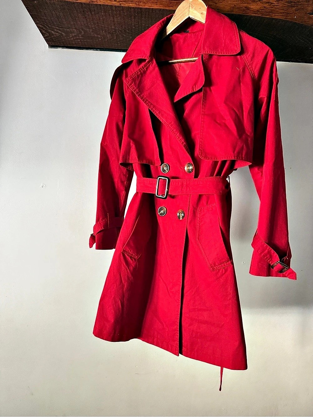 Red Trench Coat Size Medium Like New